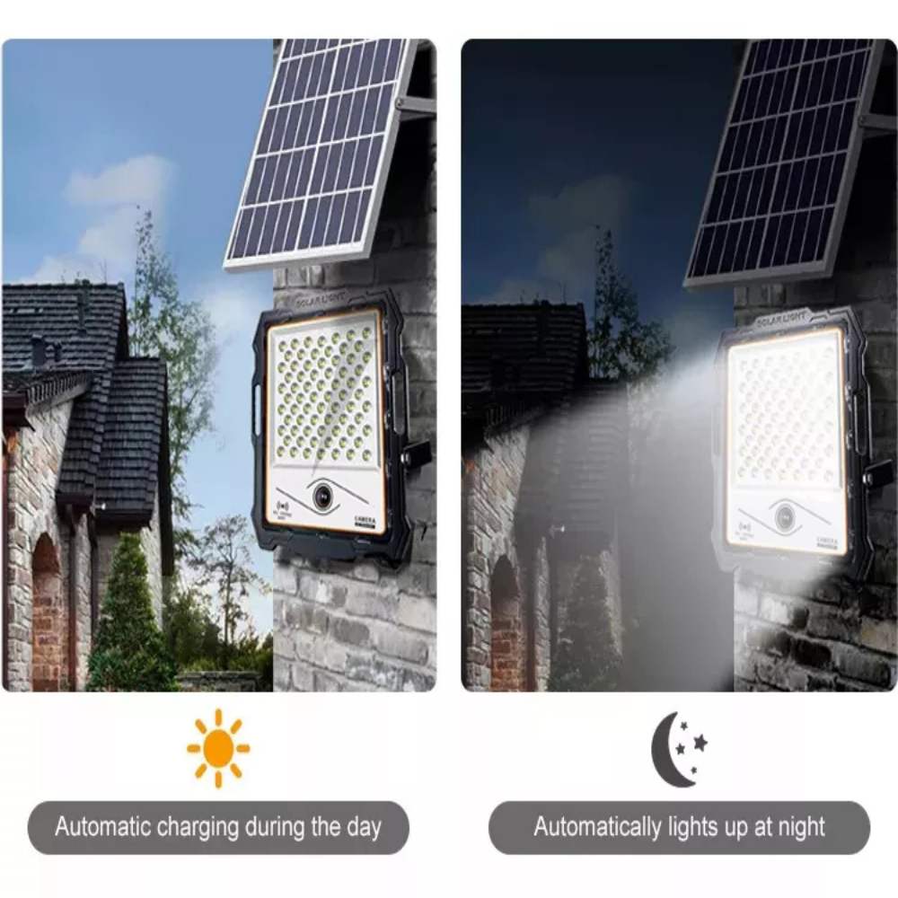 Holofotes externos movidos a energia solar | Holofotes externos com câmera de vigilância com sensor de movimento