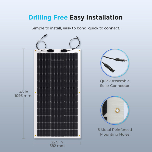 Hinergy 100 watts 12 volts painéis solares fotovoltaicos monocristalinos flexíveis Etfe para instalação de barcos Rv Marien