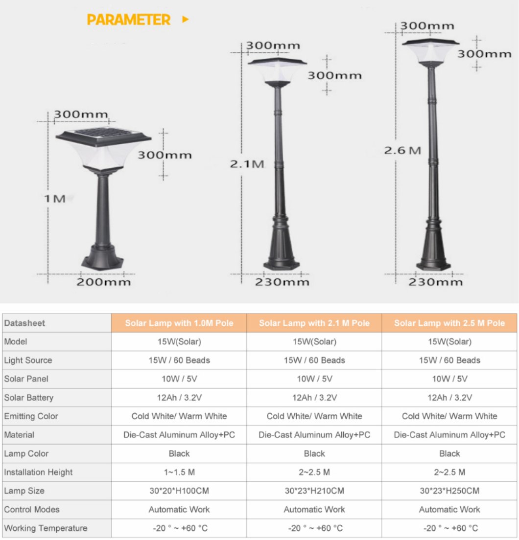 poste de iluminação com luz solar_Datasheet