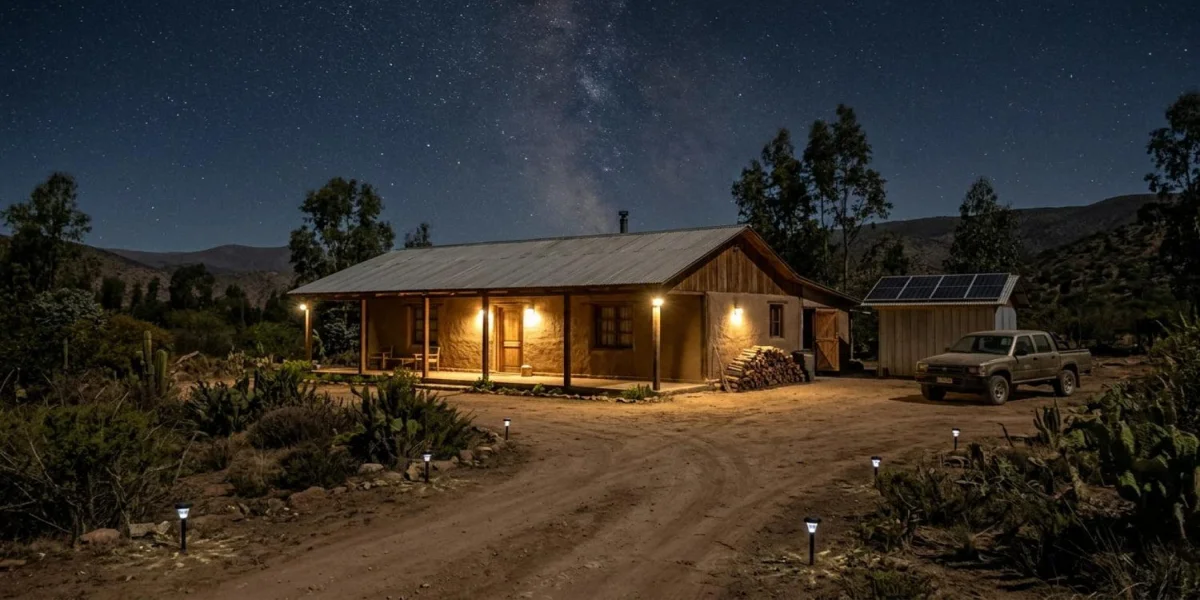 Sistema de ilumina&ccedil;&atilde;o solar residencial instalado em uma casa rural.webp